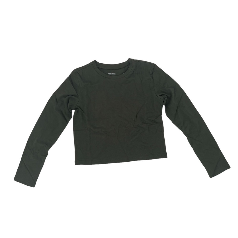 NWT Wild Fable Green Long Sleeve Cropped Boxy Shirt Size Small Women's